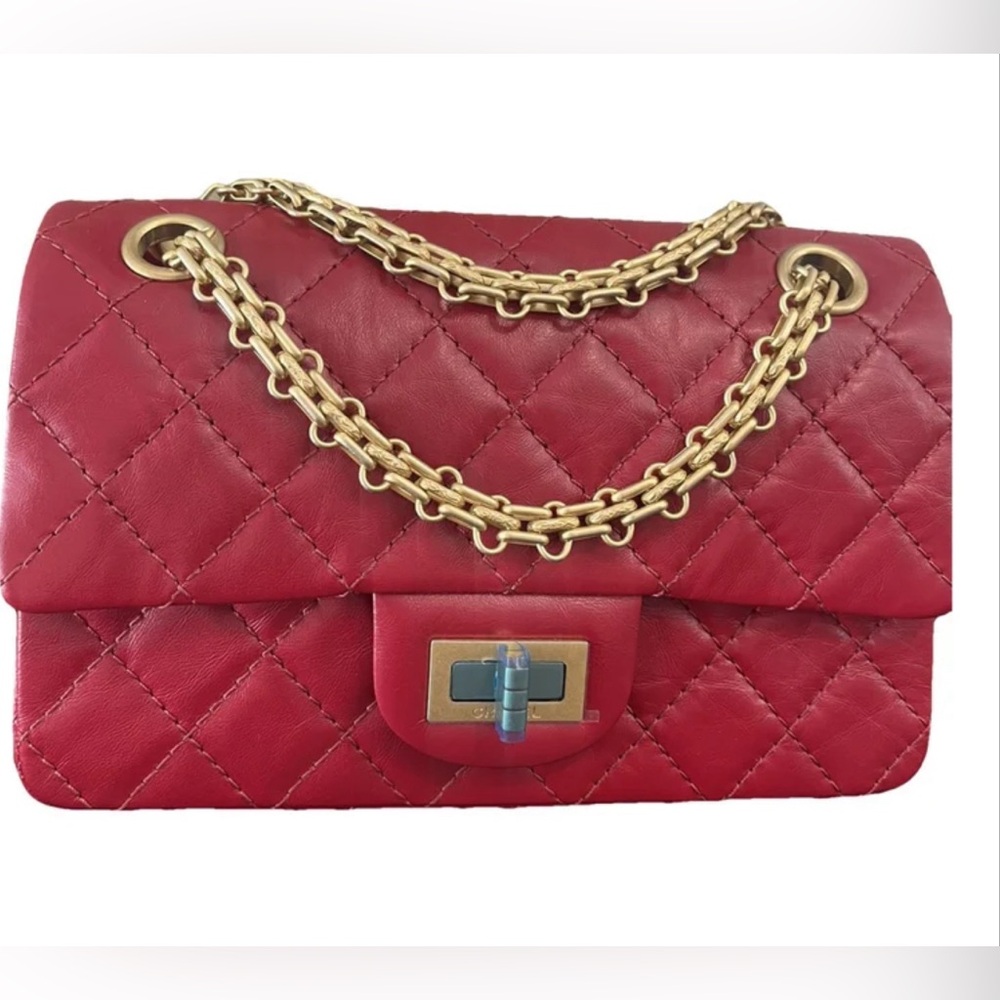 Chanel Mini Reissue 2.55 Rectangular Calf Leather Red Aged Gold HW NWT Full Set